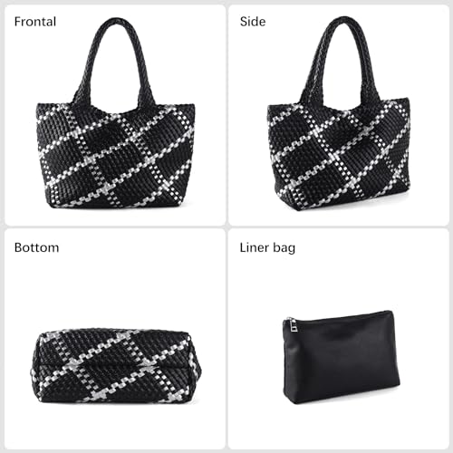 Image of Woven Tote Bag Womens Purse Vegan Leather Shoulder Handbags Fashion Summer Beach Tote Bags Large Travel Totes