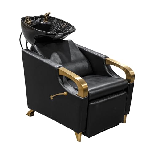 Aurum Shampoo Backwash Unit w/Shampoo Bowl, Gold Sink & Faucet for Beauty Spa Barber Shop, Professional Hair Salon Equipment, Black