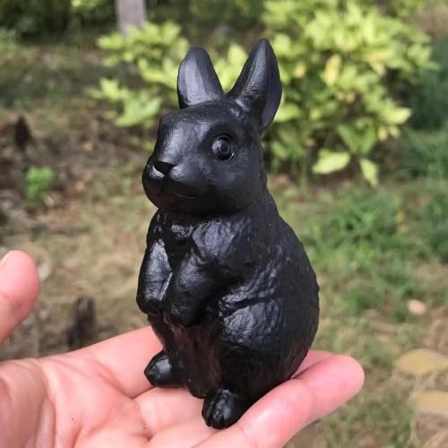 1pc Obsidian Rabbit Figurine Crystals Carved Statue Animal Home Ornament Art Collectible Gift Decoration Decor Gemstone Stone