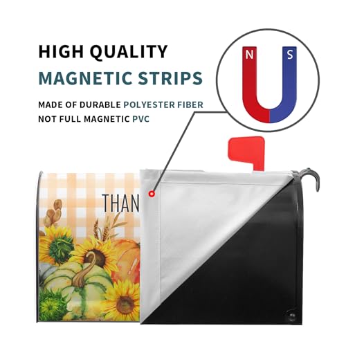 Image of Fall Thanksgiving Pumpkin Magnetic Standard Size 21 inchx18 inch Sunflower Mailbox Cover - Thankful Grateful Blessed Farmhouse Autumn Post Letter Box Cover for Home