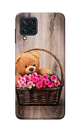 Image of PRINTFIDAA Roses and Teddy Bear in The Wicker Hard Back Cover for Samsung Galaxy M32 (4G) / Samsung F22 (4G) / Samsung M22 (4G) Back Cover -(P6) KAT1004