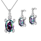 Hipunk Mystic Rainbow Topaz Turtle Jewelry Sets Women 925 Sterling Silver Mystic Fire Topaz Sea Turt