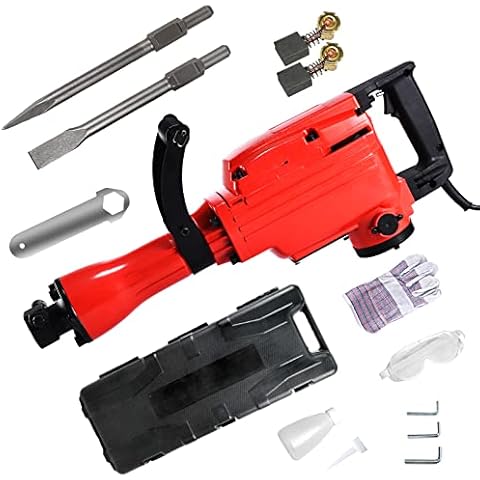 JACKCHEN 2200W Demolition Electric Jack Hammer Concrete Breaker Power Hammer, Heavy Duty Concrete Breaker Demolition Drills with Flat Chisel, Bull Point Chisel, Flat Chisel, U Chisel and Gloves Cover