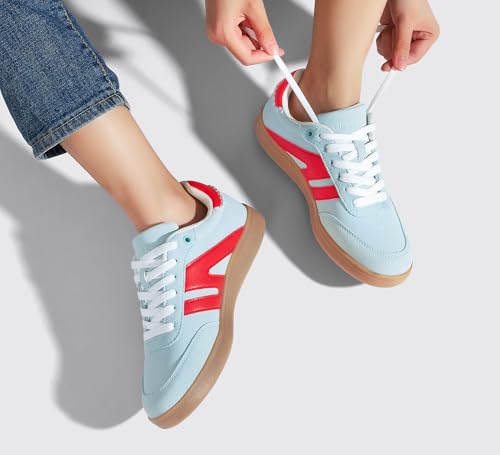 Image of LUCKY STEP Women Retro Gum Sole Fashion Sneakers | Genuine Leather Classic Tennis Skate Walking Shoes Anti Slip Trainers