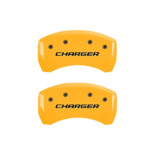 Image of MGP Caliper Covers - Brake Caliper Covers for 2011-2023 Dodge Challenger & 2011-2023 Dodge Charger (Requires Dual Piston Front Caliper) Front and Rear Set (Yellow, Charger)