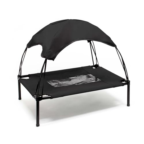 Wiltec Hundebett mit Dach Schwarz 76 x 60 x 16 cm Größe M bis 25 kg Outdoor Katzenliege Haustier Schlafplatz Sonnendach