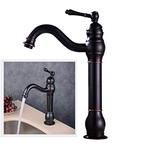Ulable Nostalgie - Grifo monomando para lavabo (giratorio 360°, con válvula Pop Up), color negro Cover
