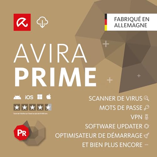 Avira Prime | 5 Appareils | Antivirus & Sécurité | 1 An | Code d'Activation par Email | 5 appareil | 12 Mois | Code d'activation - envoi par email