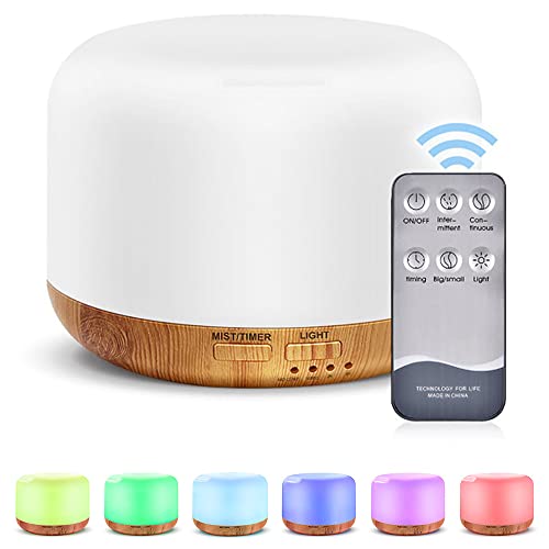 Difusor de aceite esencial de 300 ml, luces LED de aromaterapia de 7 colores con control remoto inalámbrico, difusor de aceite perfumado ultrasónico para aromaterapia, humidificador vaporizador para