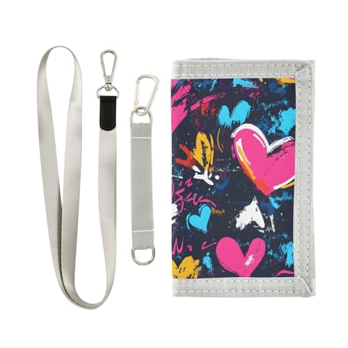 ALAZA Kids Wallets for Boys Girls Toddler Trifold Wallet Children Small Mouth Heart Graffiti Grunge with Zipper Coin Pocket