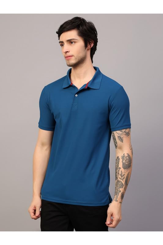 Image of Men's Poly Cotton-Matty Tshirt with Regular Fit Solid Pattern Half Sleeve Standard Length and Button Down Closure|Men's T-Shirts