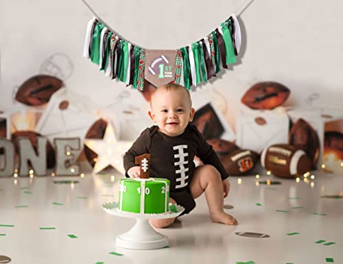 Football 1St High Chair Banner - Football 1St/First Birthday Party Decorations,Football One High Chair Banner,First Year Down Themed Football 1St Birthday Party Decorations,Photo Prop Football Party Decor #TOP3