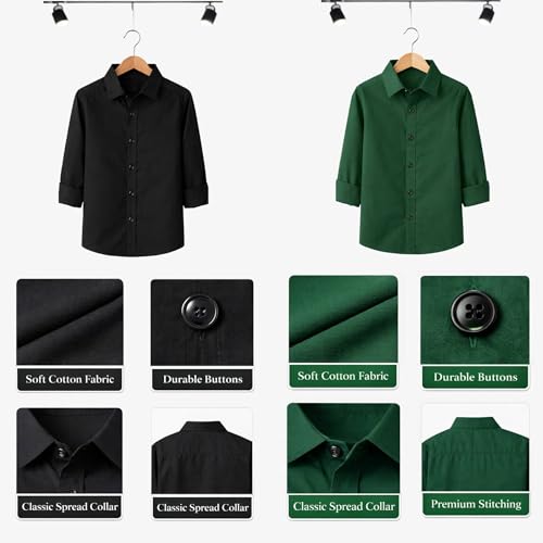 Image of YYQ Pack of 2 Boys Cotton Blend Shirts - Full Sleeve Casual, Soft & Comfortable Spread Collar Shirts