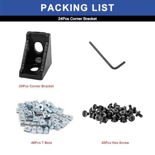 Image of 24pcs 2020 Aluminum Extrusion Corner Bracket 2020 Hardware V-Slot Accessories T-Slot with Screws for 8020 Aluminum Profile 3D Printer Accessories Black