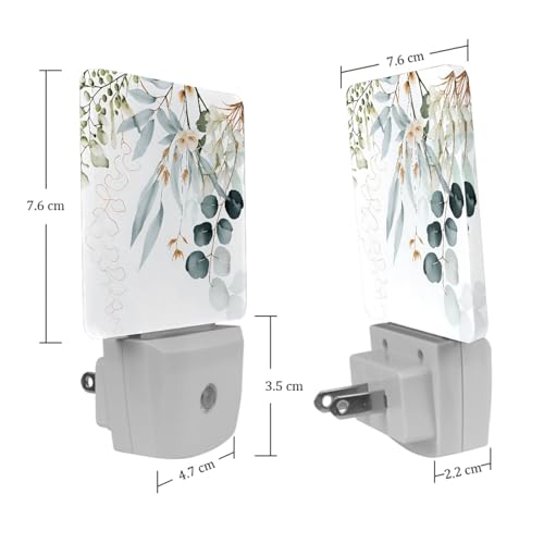 Image of NEWzone Eucalyptus Leaves and Flowers Night Light [2 Pack], Plug in Wall Led Night Lights Decor for Boys Girls Room, Dusk to Dawn Sensor Wall Lamp for Stairway /Bedroom /Kitchen /Nursery Room