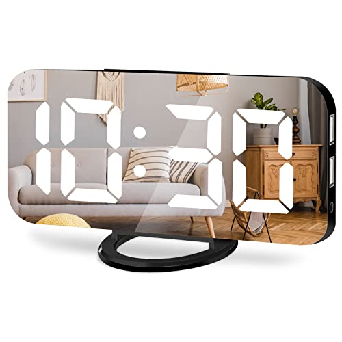 Image of Lamisola Digital Alarm Clock, Large LED Mirror Display,2 USB Charging Ports,Auto Adjustable Brightness,Aesthetic Modern Clocks for Bedroom Living Room Office,Black