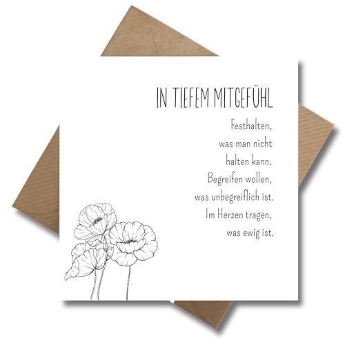 Trauer Karte mit Umschlag - einfühlsame Trauerkarte mit Spruch Weiße Blumen aufrichtige Kondolenzkarte besinnliche Beileidskarte Gedenkkarte Beileid Trauerfeier Beerdigung Anteilnahme (125 x 125 mm) Trauer Karte mit Umschlag - einfühlsame Trauerkarte mit Spruch Weiße Blumen aufrichtige Kondolenzkarte besinnliche Beileidskarte Gedenkkarte Beileid Trauerfeier Beerdigung Anteilnahme (125 x 125 mm)