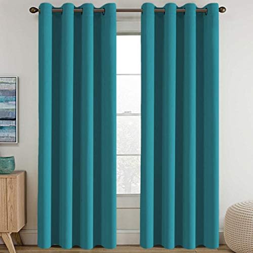 Window Treatment Blackout Curtains for Living Room 96 Inches Length Thermal Insulated Energy Saving Patio Door Curtains Blackout Grommet Panles, Room Darkening Curtain Turquoise Blue (Set of 1 Panel)