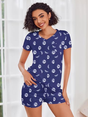 Image of Ekouaer Womens Pajama Sets Short Sleeve Pajamas for Women Sets Soft Lounge Sets Casual V Neck Sleepwear PJS