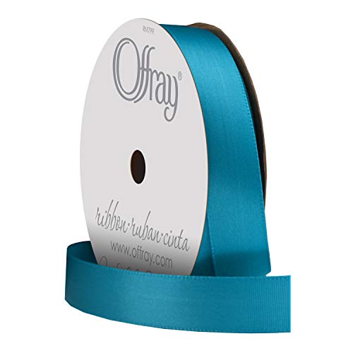 Image of Berwick Offray 953457 5 /8 inch Wide Single Face Satin Ribbon, Turquoise Blue, 6 Yds
