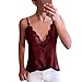 Produktbild YEBIRAL Damen Elegant Tiefer V Ausschnitt Spaghetti-Top mit Spitze Tanktop Cami Crop Tops Leibchen Bluse(XL,Rotwein)