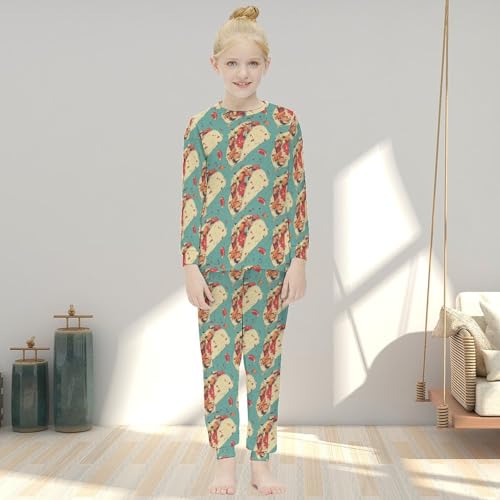 Burrito Tortilla PatternGirls Pajamas, Long-sleeved Casual Pajamas And Home Clothes10-12Y（150cm）3