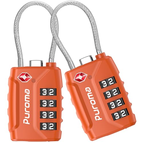 Image of Puroma 2 Pack TSA Approved Luggage Locks, 4 Digit Combination Travel Locks Resettable Code Lock with Zinc Alloy Body for Suitcase, Toolbox, Backpack, Bag, Gym Locker (Orange)