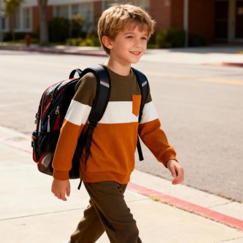 Image of Kid Toddler Boy Clothes Color Block Sweatshirt and Casual Pants 2Pcs Boys Fall Winter Outfits 1-5T