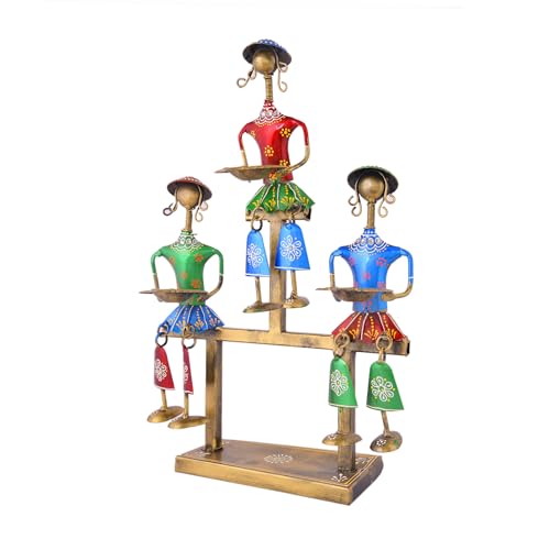 Image of CraftVatika Rajasthani Decorative Items for Living Room Big Size Metal, Decoration Items for Office, Bedroom, Handpainted Rajasthani Tribal Folk Art, Gift Items for Showcase, Artifacts for Table