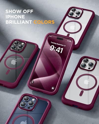 Image of Miracase Magnetic for iPhone 12 Pro Max Case [Compatible with MagSafe] Full-Body Phone case with Built-in Glass Screen Protector& Camera Protector, Military Drop Proof 12 Pro Max Cover, Wine Red