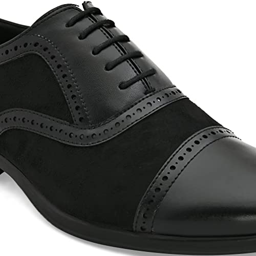 Image of San Frissco Men's Formal Shoes Lace up with Round Toe|Classic and Durable Faux Leather Material Oxford's Shoe|Cushioned Footbed Insole with Textured and Patterned Outsole for Office