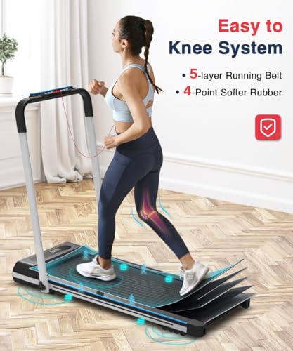 REDLIRO 2-in-1 Folding Treadmill - Under Desk Treadmill Compact Fold Up Walking Pad, Portable for Small Space with Remote Control, LED Display for Home & Office Use