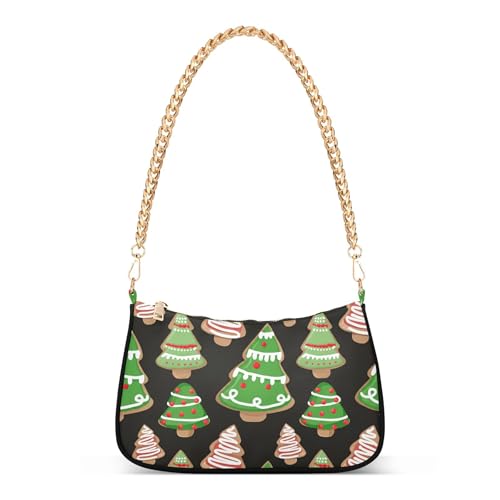 Christmas Tree Cookies Green Black Shoulder Handbag Aesthetic for Women Hobo Clutch Purse Chain Strap Zipper Phone Purse Cute