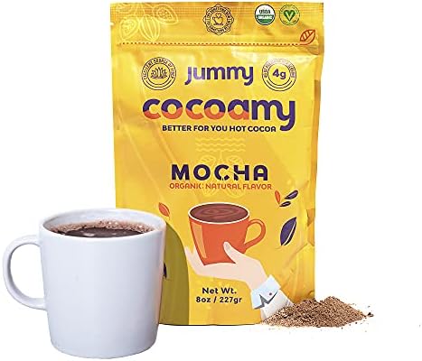 Jummy Cocoamy Organic Hot Chocolate Mix | 8 oz Vegan Hot Chocolate Mix | Kosher, Soy-Free and Gluten Free Hot Cocoa Mix | All Natural Prebiotic Chocolate Drink Mix