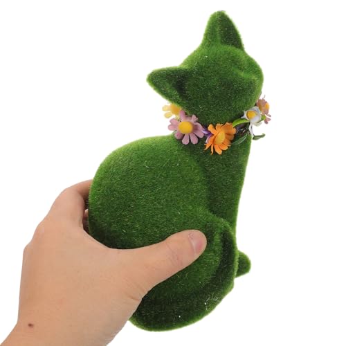 Statue de chat floqué vert pour décoration de jardin extérieur - 5