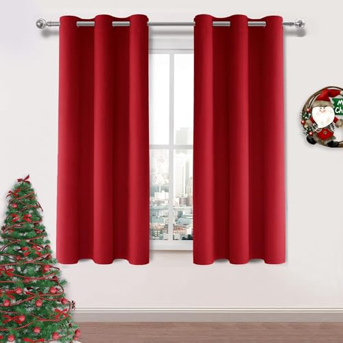 Image of DWCN Christmas Blackout Curtains for Living Room W38 x L45 Inch Long Red