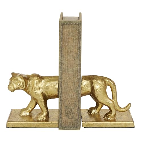 Deco 79 Metal Leopard Decorative Bookends Non Skid Bookends, Set of 2 Office Bookends4"W, 5"H, Gold