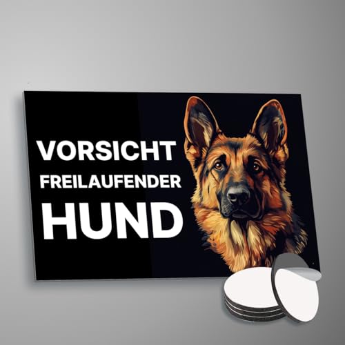 Vorsicht Hund Schild 20x30cm wetterfestes Schild Achtung Hundeschild freilaufender Hund Hunderasse (Schäferhund Schwarz)