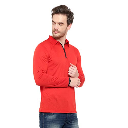 Image of Men's Cotton Blend Full Sleeve Zip Neck Polo T-Shirt (Pack of 1)
