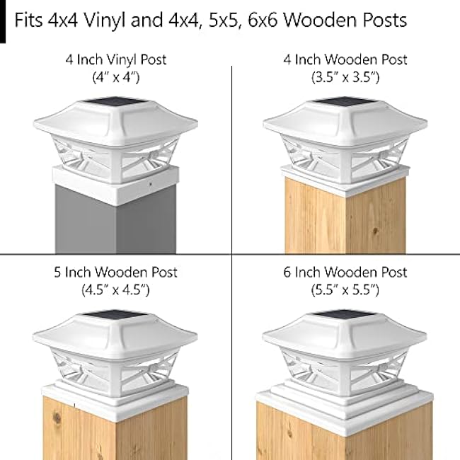Davinci Lighting Renaissance Solar Outdoor Post Cap Lights - Includes Bases for 4x4 5x5 6x6 Posts - Bright LED Light - Pearl White (4 Pack)