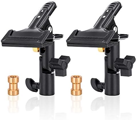 UTEBIT 2 Pack Reflector Clamp Heavy Duty Metal Clamp Holder with Photography Umbrella Hole and 1/4" to 3/8" Female Screw for Photo Studio Backdrops,Light Stand,Reflectors