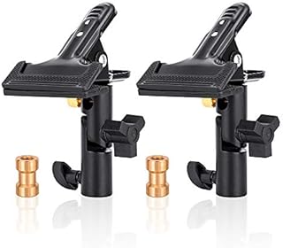 UTEBIT 2 Pack Reflector Clamp Heavy Duty Metal Clamp Holder with Photography Umbrella Hole and 1/4" to 3/8" Female Screw for Photo Studio Backdrops,Light Stand,Reflectors