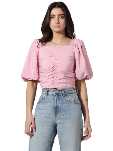 Image of ONLY Women's Cotton Solid Slim Fit T-Shirt