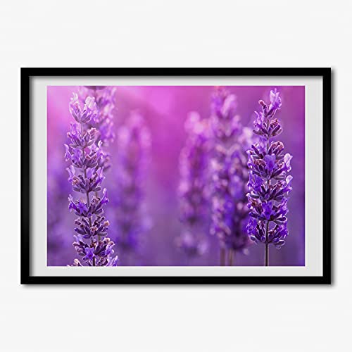 Cadre photo 70x50 cm en bois MDF Tulup avec affiche de lavande pour tableau déco
