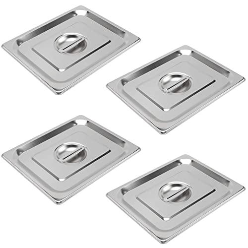 JAPCHET 4 Pack 1/2 Size Stainless Steel Steam Table Lid, Steam Table Pan Lids with Handle Hotel Pan Cover for Kitchen, Hotel, Restaurant and Party, Silver