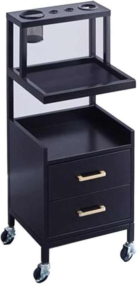 Salon Trolley Cart, Multipurpose Salon Cart Holder, Drawer Barber Salon Furniture, Salon Beauty Storage Cabinet, Tattoo Tray (Color : Black-A, Size : 36X32X87CM)