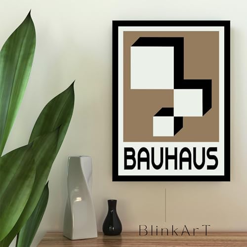 Image of BLINKART Vintage Bauhaus Retro Geometric Aesthetic Poster Gallery | Colorful Wrap Framed For Home Office Studio Living Room Modern Art Studio Decoration Abstract Shapes | (d65) | 13x10 Inch
