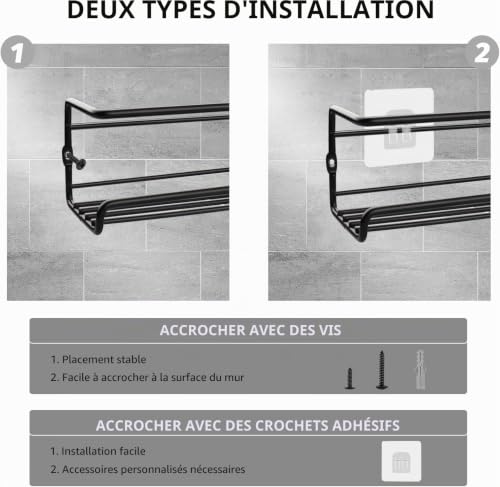Lot de 4 étagères à épices murales en métal - Sans perçage - Pour réfrigérateur - Noir – vue 5
