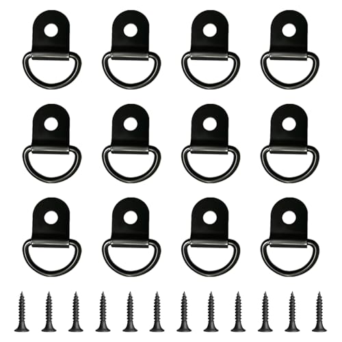 12 Pezzi Anelli di Ancoraggio, Anelli di Fissaggio D, Capacità 200 kg, Fissaggio Robusti con Viti per Rimorchi Camion Furgoni Kayak Barche Garage Offroad, Ganci a D per Carico Amache Attrezzature