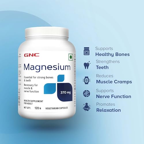 Image of GNC Magnesium 370mg | 120 Veg Capsules | For Bone Strength, Muscle & Nerve Function, Stress Relief, Improved Sleep, Mood Elevation, Essential Mineral for Calcium Absorption & Cell Function